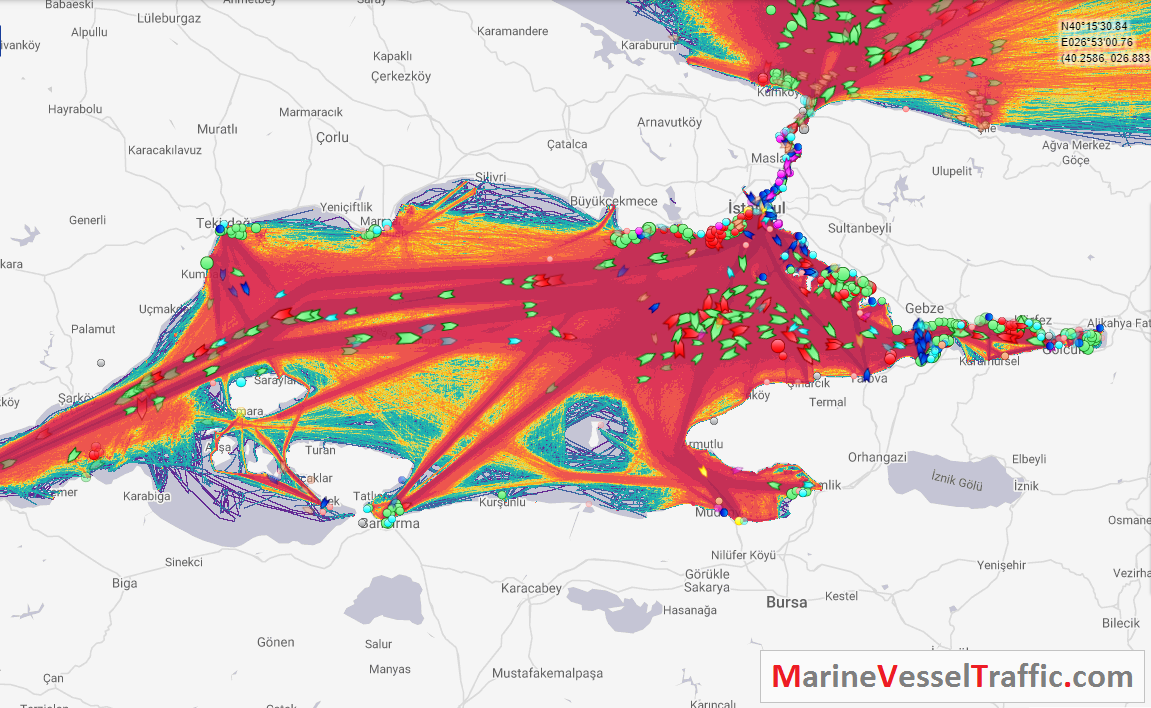 Live Marine Traffic, Density Map and Current Position of ships in SEA OF MARMARA